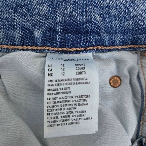 American Eagle Womens Baggy High Rise Jeans Size 12 Short Blue Distressed Grunge - Picture 4 of 8